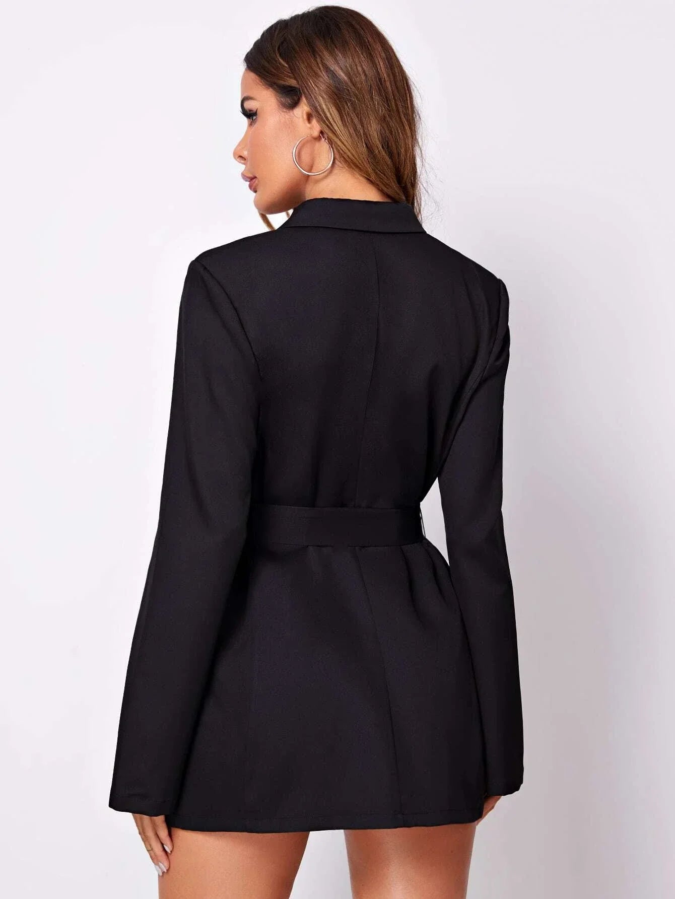 Marie-Ange | Robe Blazer Élegante Noire à Ceinture