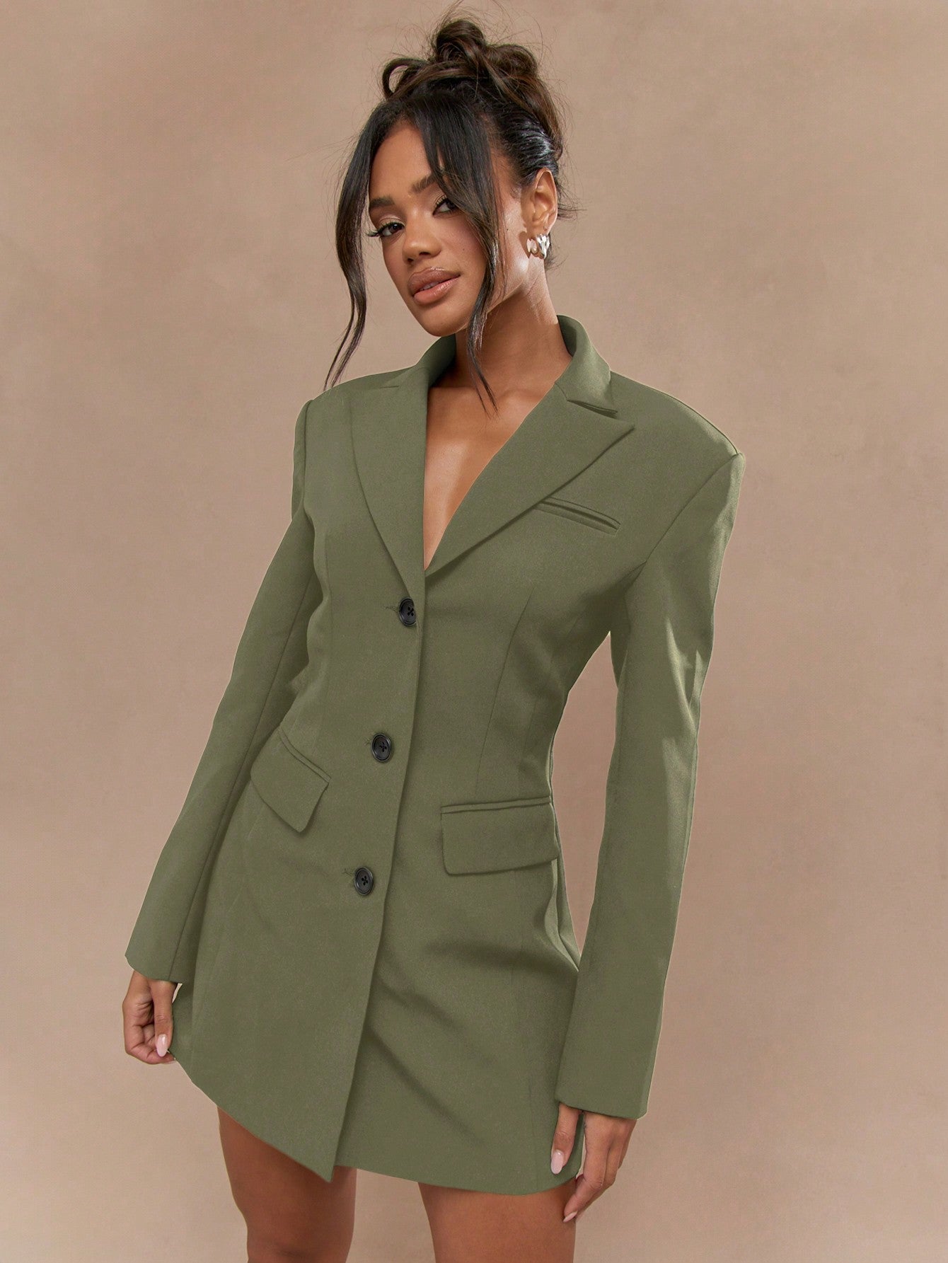 Marie-Louise | Robe Blazer Noire à Boutonnage Unique