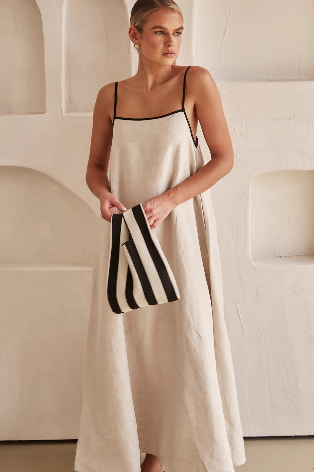 Caroline | Robe Maxi en Lin Contrasté