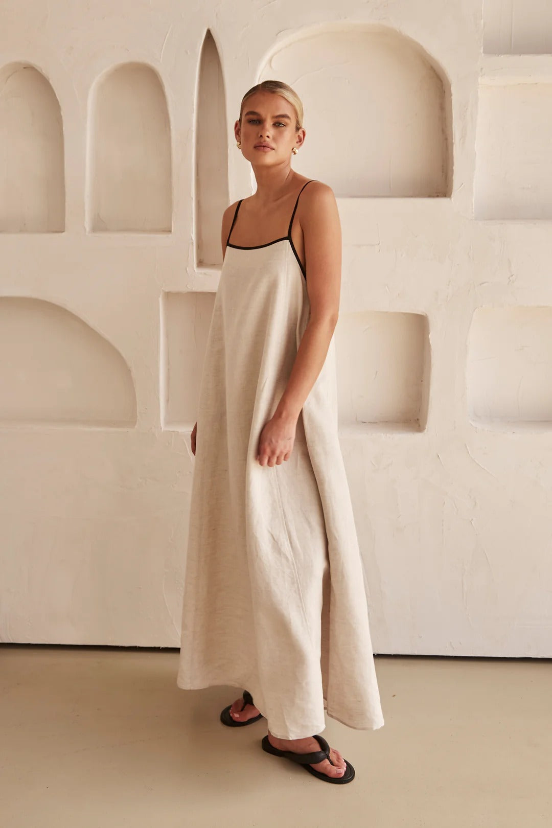 Caroline | Robe Maxi en Lin Contrasté