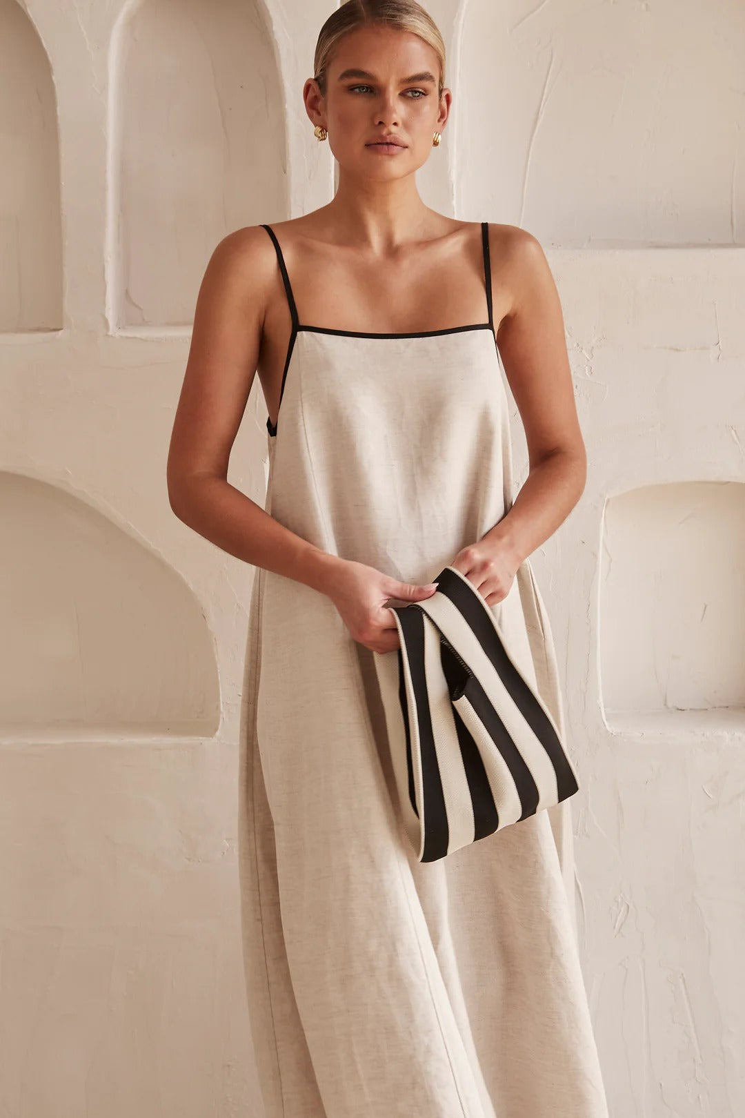 Caroline | Robe Maxi en Lin Contrasté