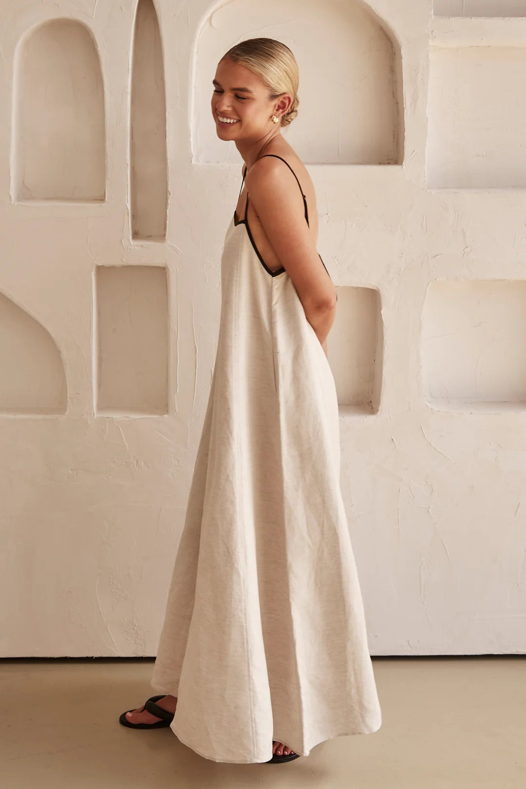 Caroline | Robe Maxi en Lin Contrasté