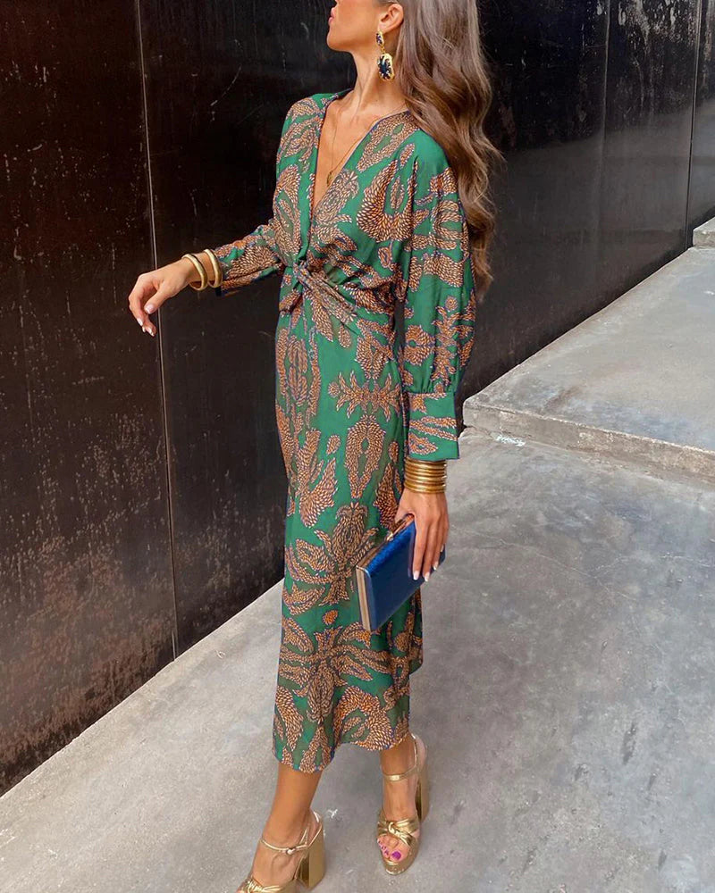 Dineke – Robe Élégante à Fleurs et Manches Longues