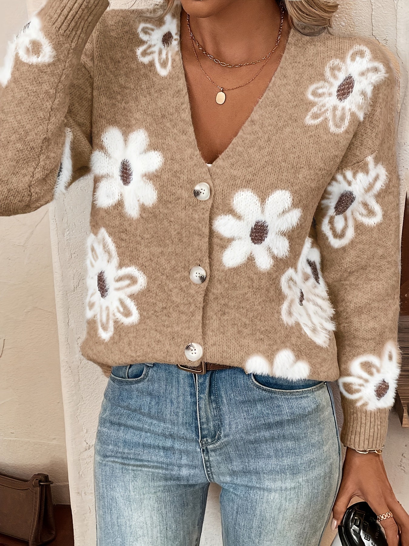 Pascale | Cardigan en Maille avec Motif Floral