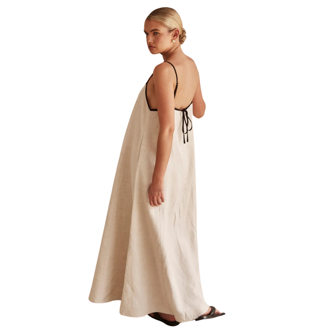Caroline | Robe Maxi en Lin Contrasté