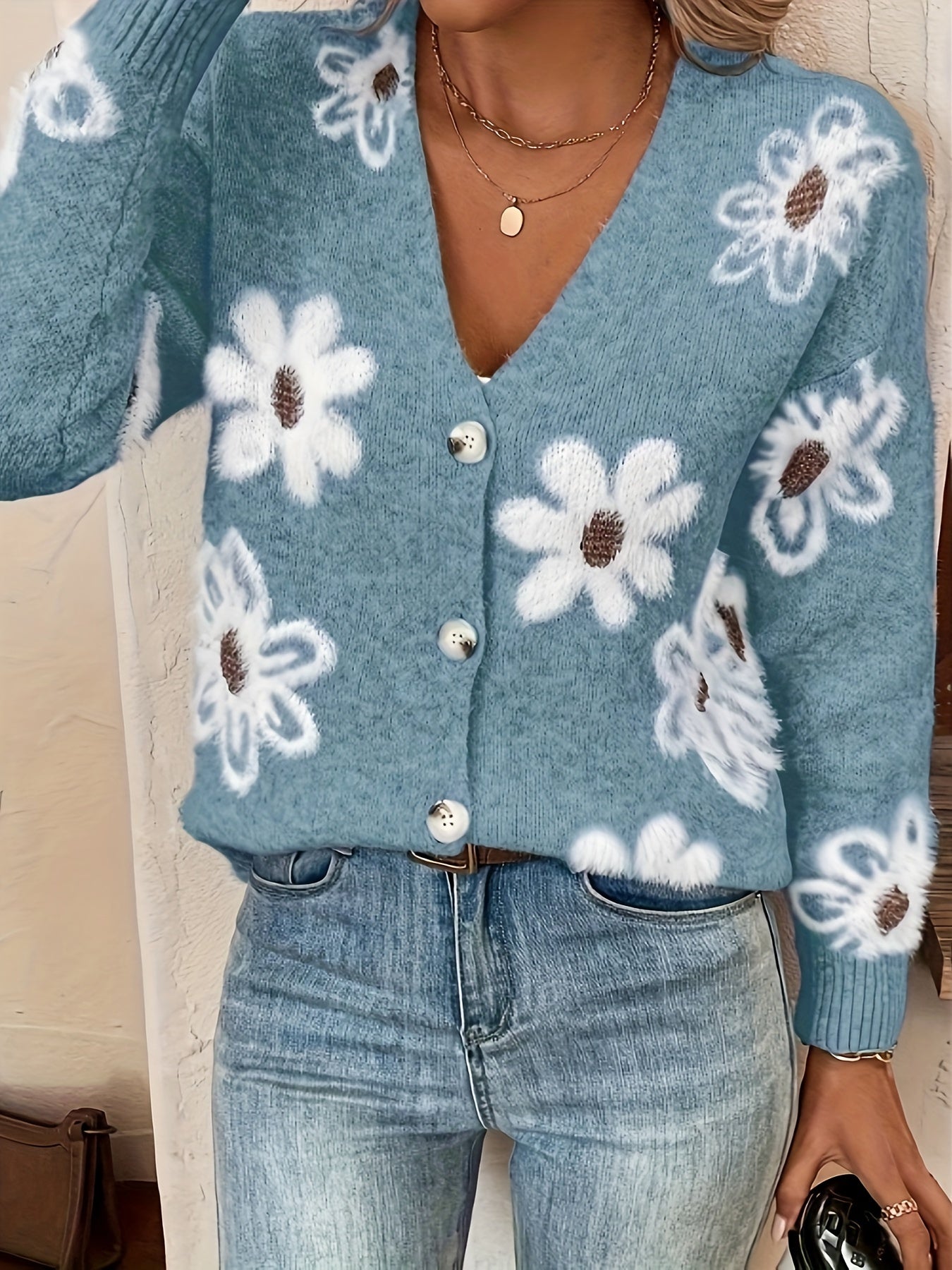 Pascale | Cardigan en Maille avec Motif Floral