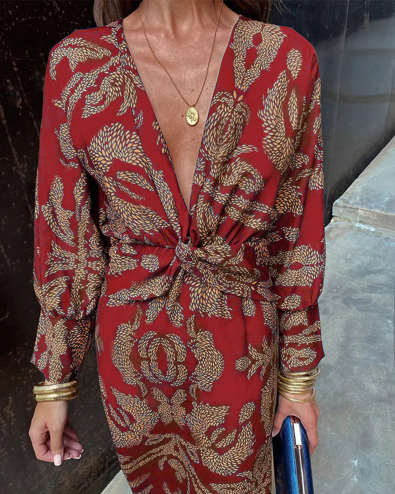 Dineke – Robe Élégante à Fleurs et Manches Longues