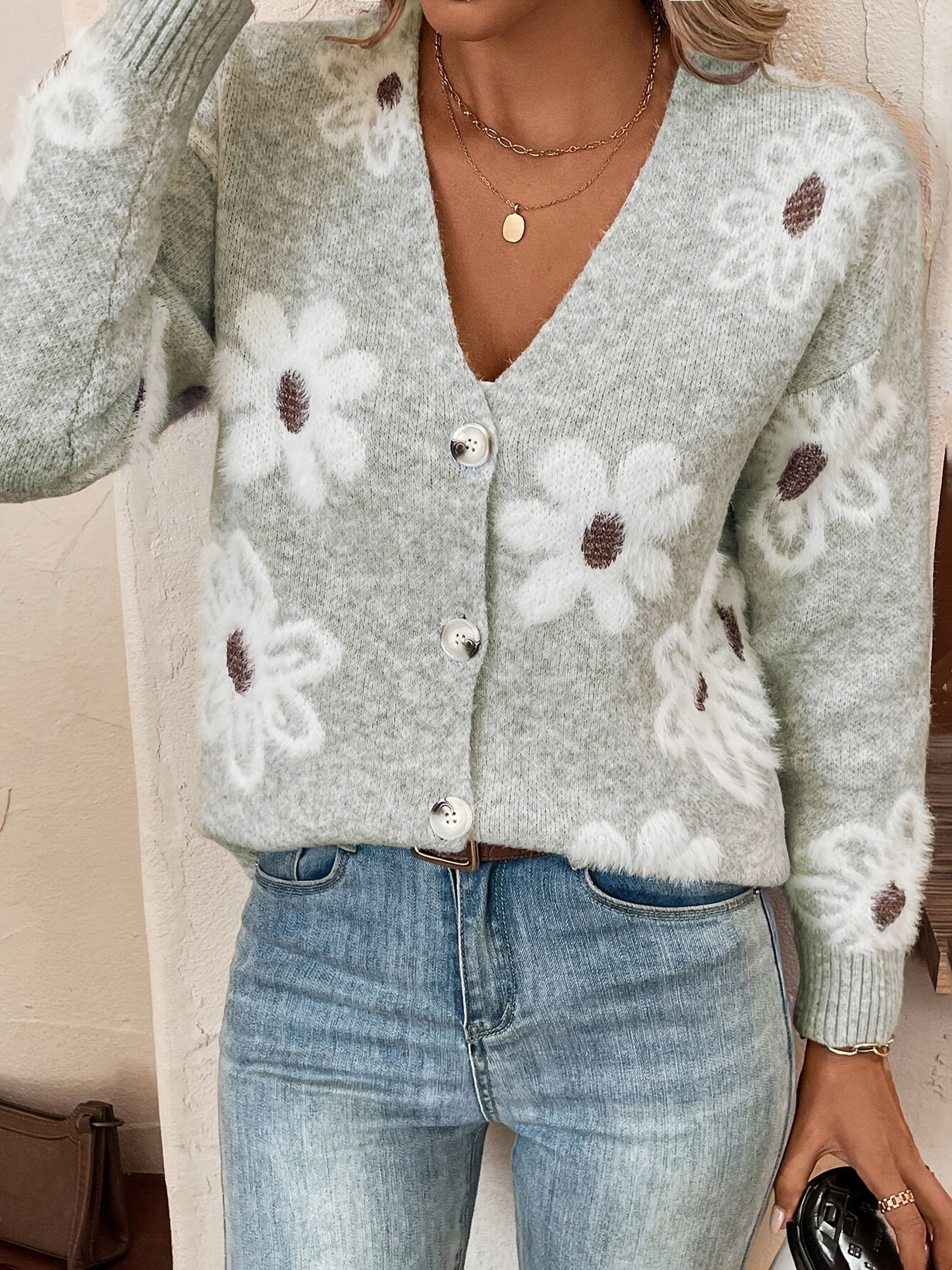 Pascale | Cardigan en Maille avec Motif Floral