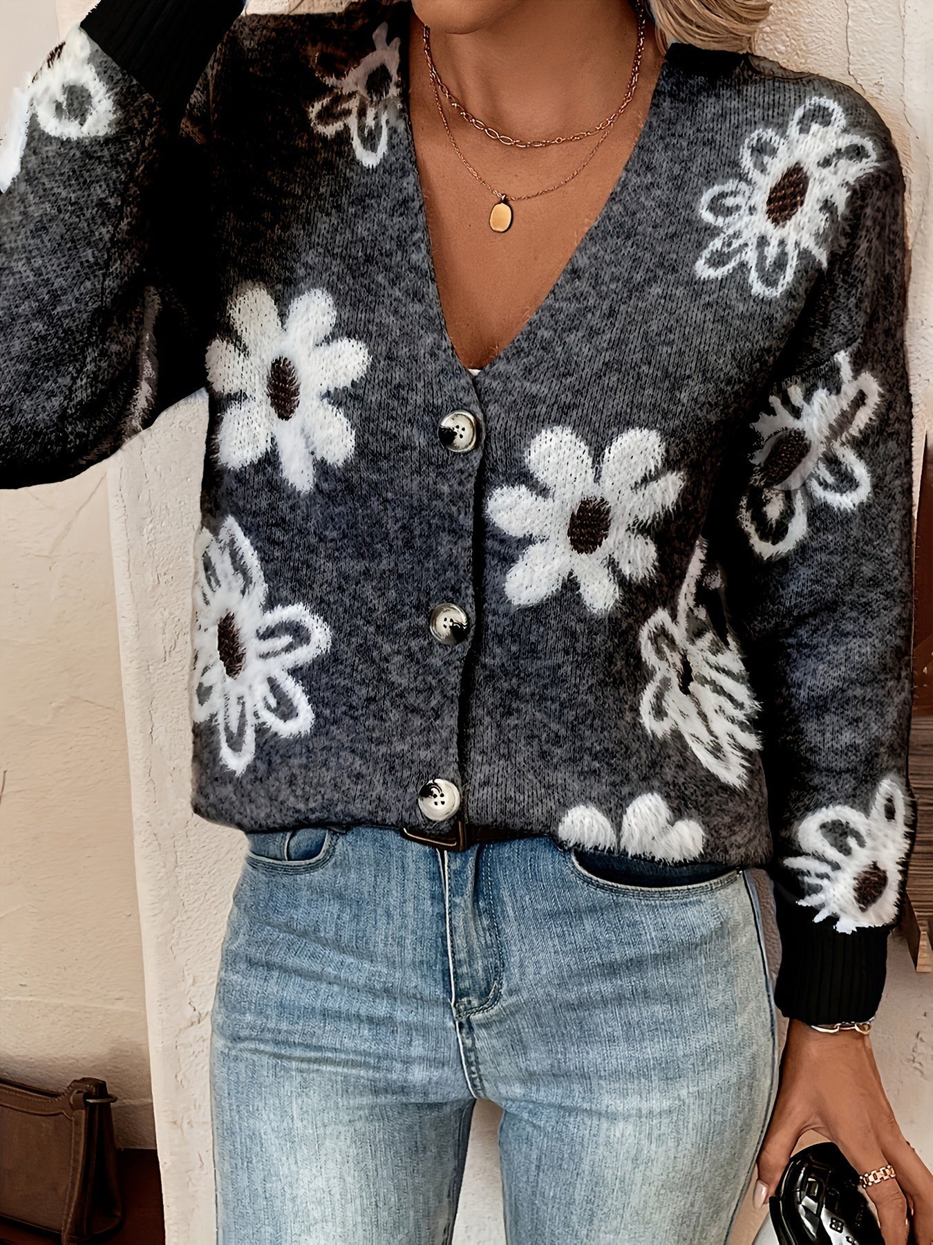 Pascale | Cardigan en Maille avec Motif Floral