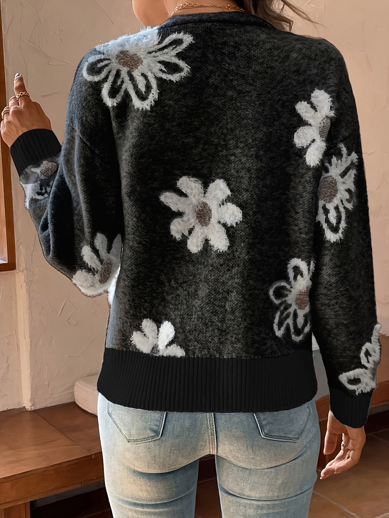 Pascale | Cardigan en Maille avec Motif Floral