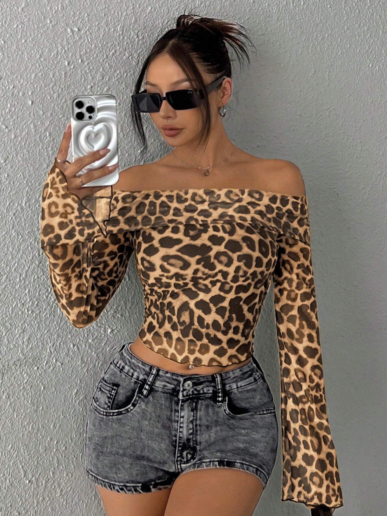 Clémence | Haut Off-Shoulder Léopard Luxe