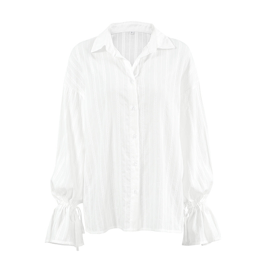 Ambre | Blouse Boutonnée à Manches à Nouer Rayée