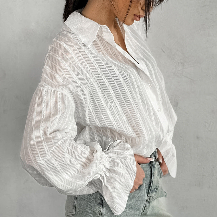 Ambre | Blouse Boutonnée à Manches à Nouer Rayée
