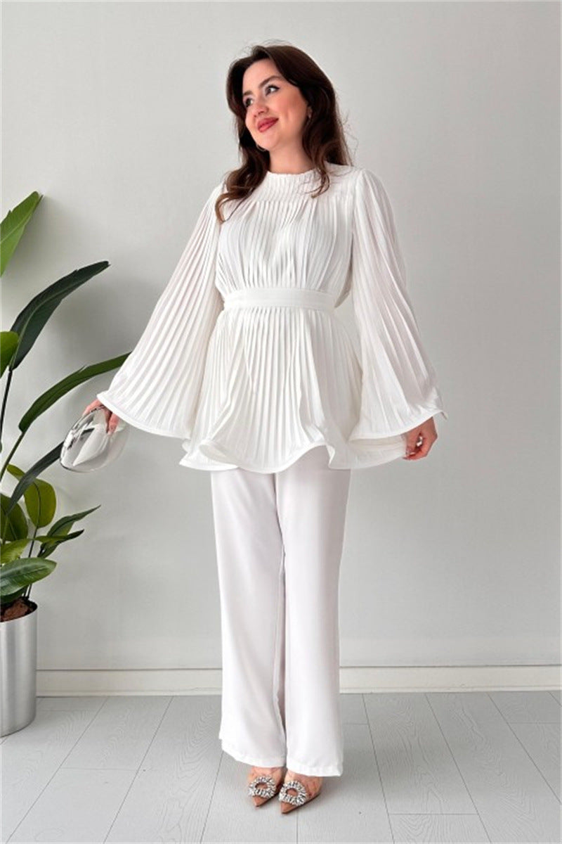 Lucie | Ensemble de Tops et Pantalons Évasés Plissés