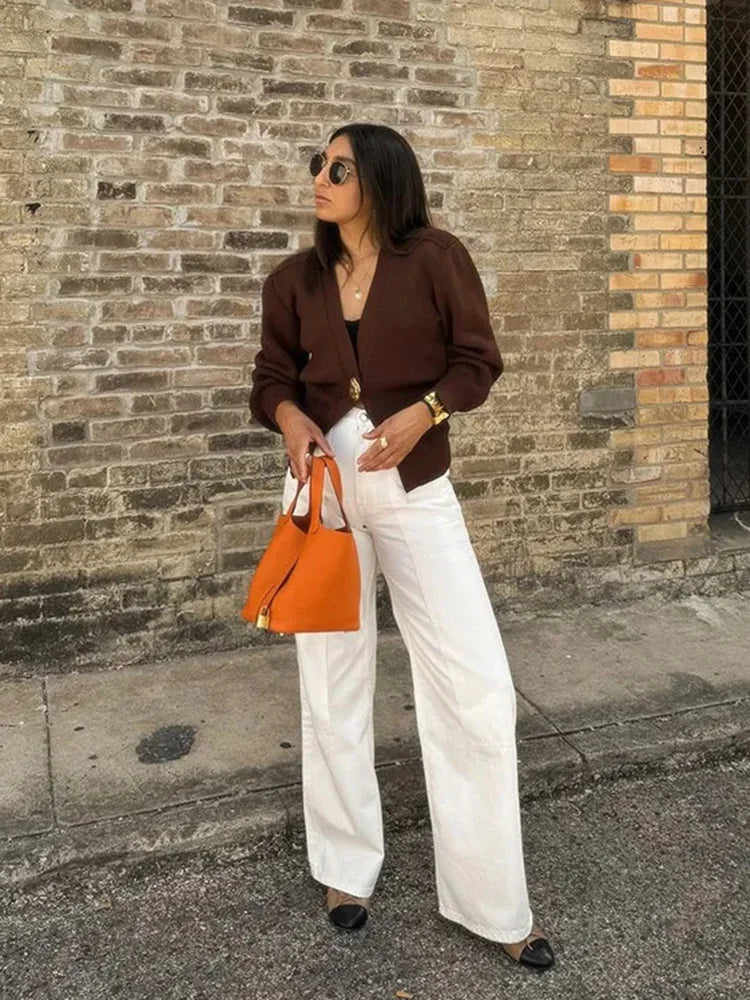 Flavie | Cardigan Élégant avec Fermeture à Bouton Doré