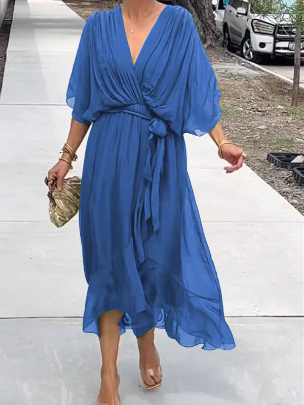 Monica - Robe en mousseline de soie à col en V