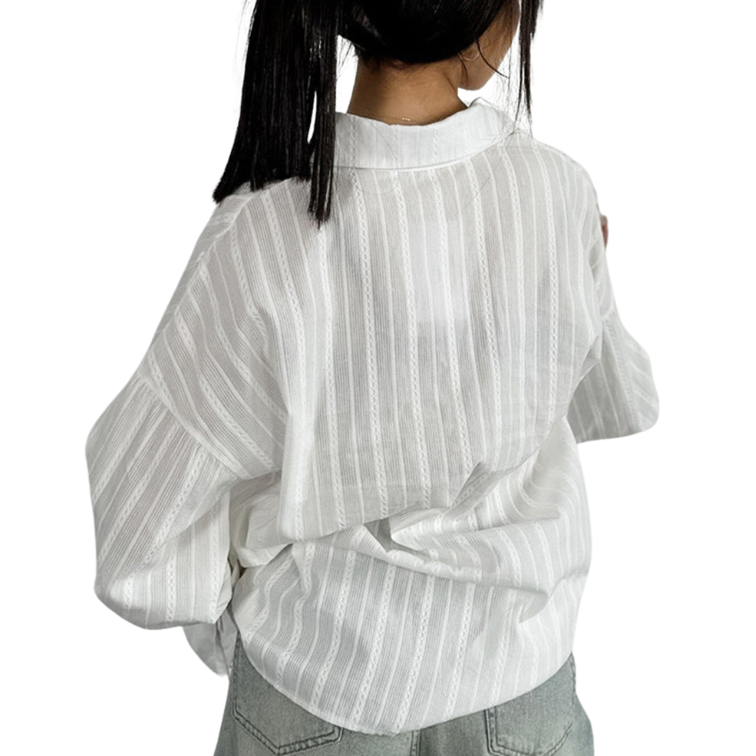 Ambre | Blouse Boutonnée à Manches à Nouer Rayée