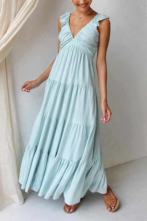 Christine | Robe Maxi sans Manches en Lin avec Volants
