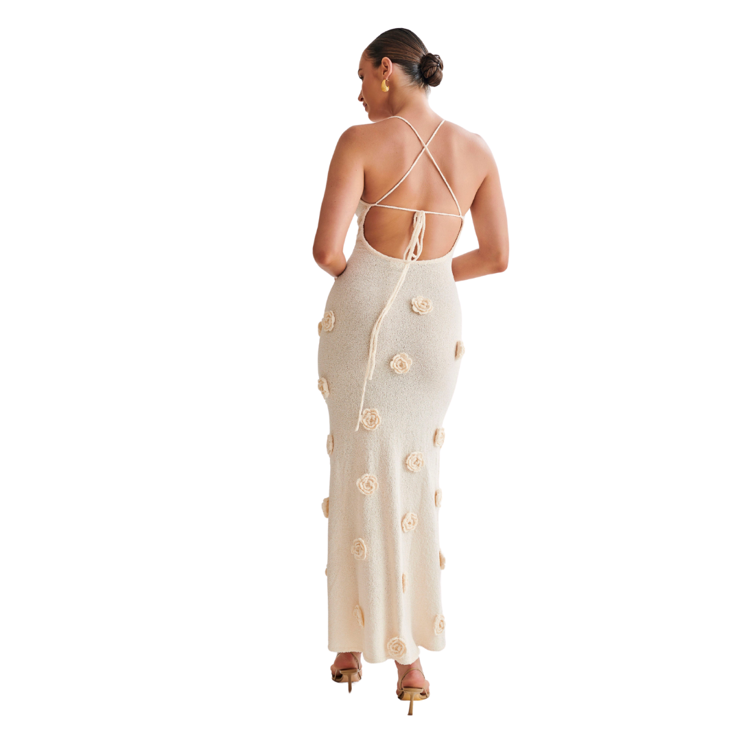Charlotte | Robe Maxi Tricot Suki Avec Fleurs Nude