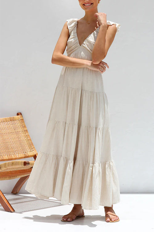 Christine | Robe Maxi sans Manches en Lin avec Volants
