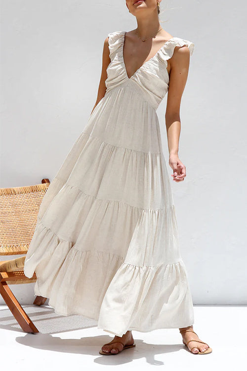 Christine | Robe Maxi sans Manches en Lin avec Volants