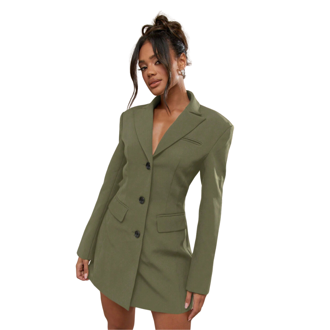Marie-Louise | Robe Blazer Noire à Boutonnage Unique