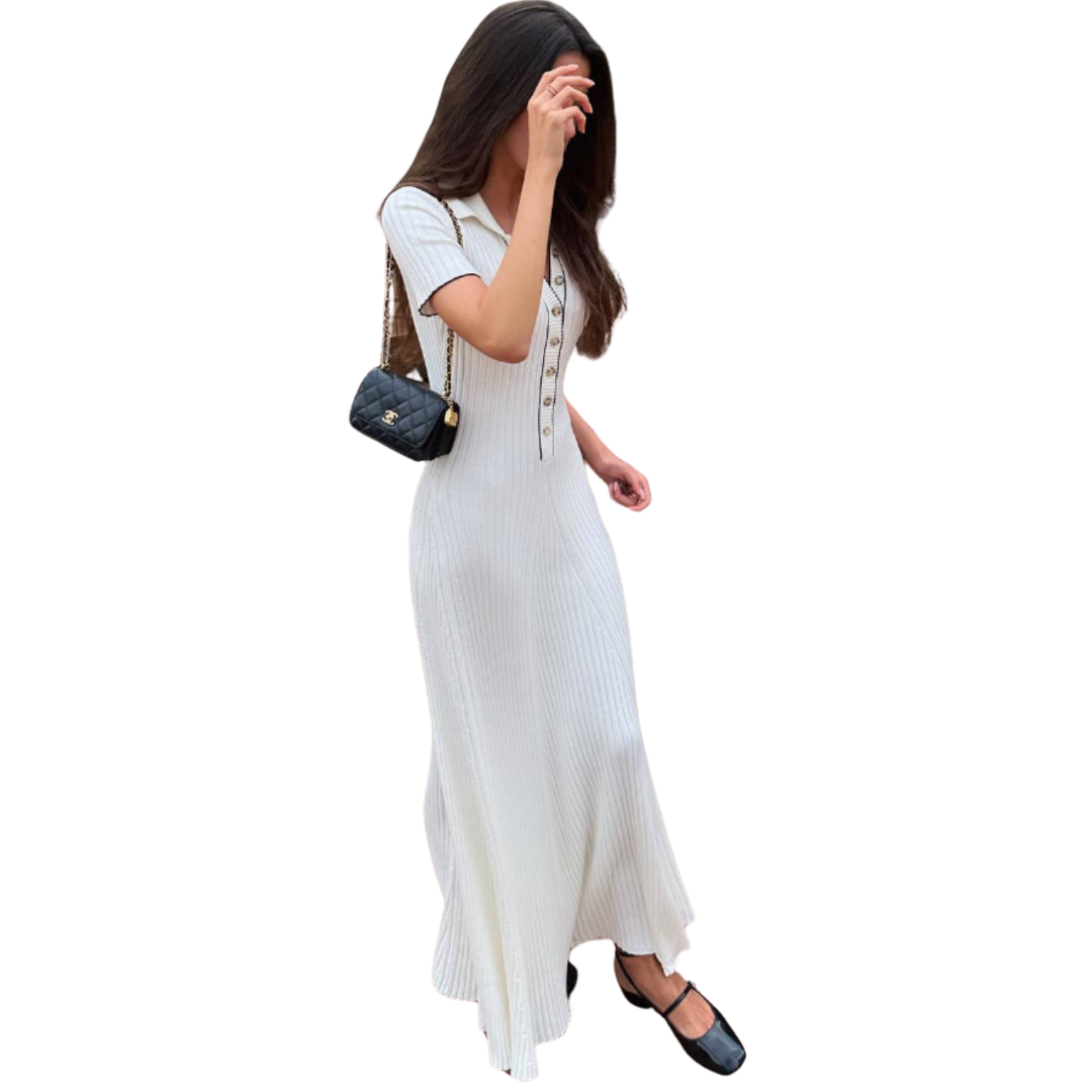 Élise | Robe Maxi Polo Côtelée
