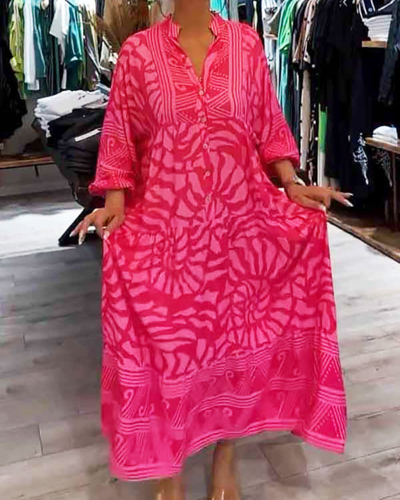 Cécile™ | Robe Rose Vive à Motifs Ethniques