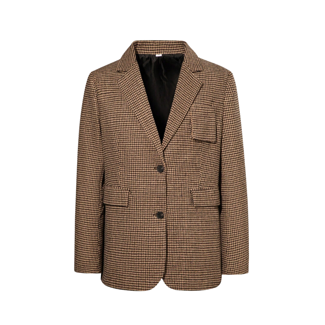 Mathilde | Blazer à Carreaux Marron à Simple Boutonnage