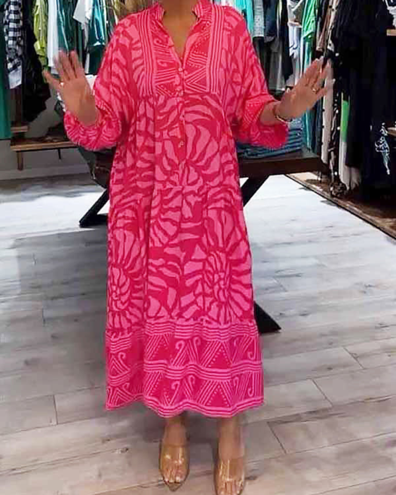 Cécile™ | Robe Rose Vive à Motifs Ethniques