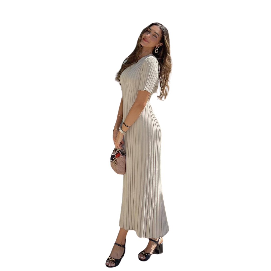 Denise | Robe Midi Plissée Élégance Intemporelle