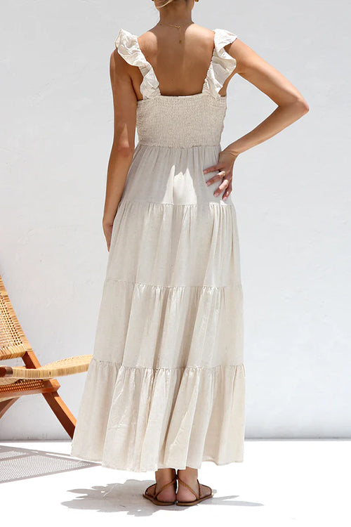Christine | Robe Maxi sans Manches en Lin avec Volants