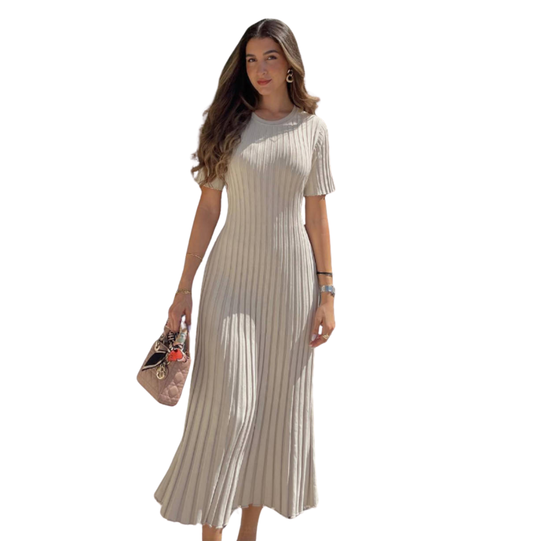 Denise | Robe Midi Plissée Élégance Intemporelle