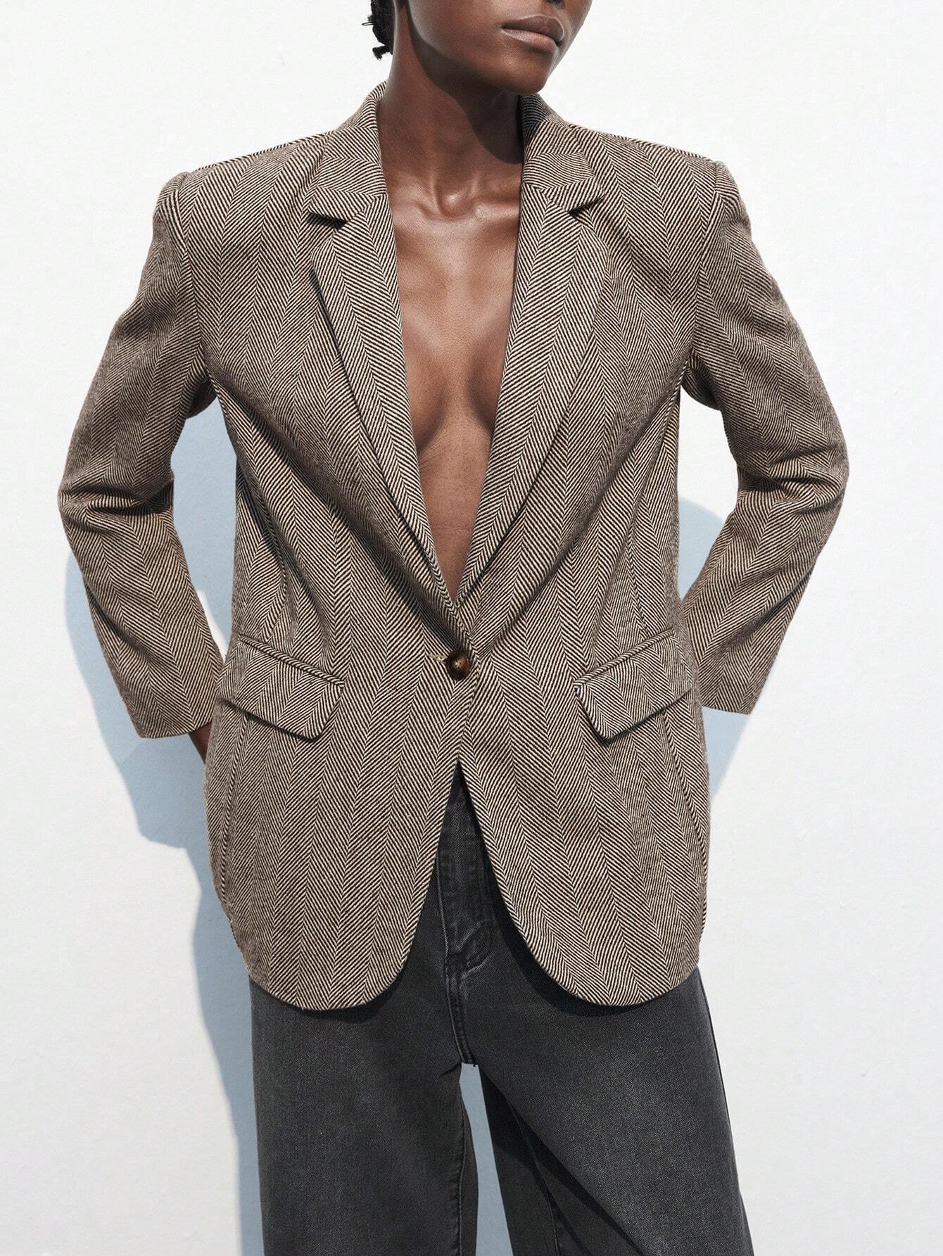 Nicole | Blazer Café Brun à Bouton Unique