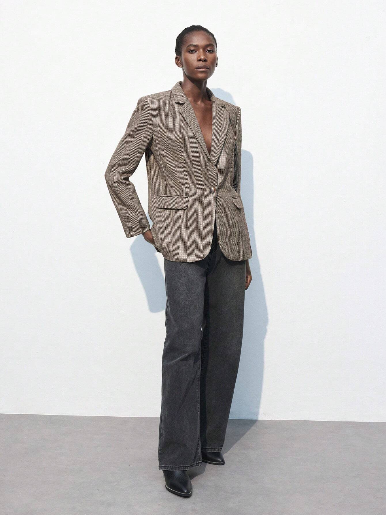 Nicole | Blazer Café Brun à Bouton Unique