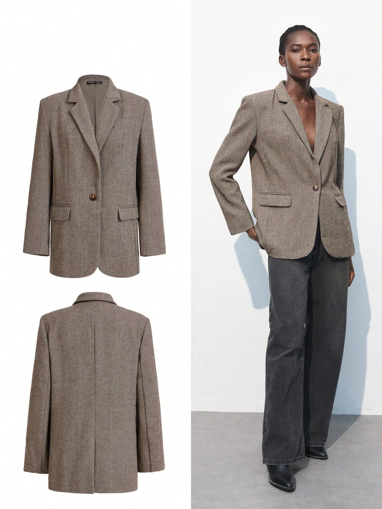 Nicole | Blazer Café Brun à Bouton Unique