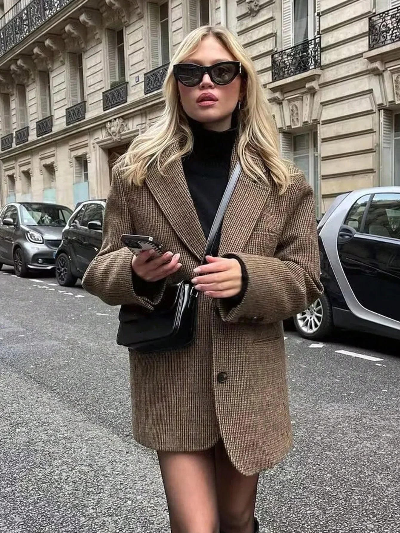 Mathilde | Blazer à Carreaux Marron à Simple Boutonnage