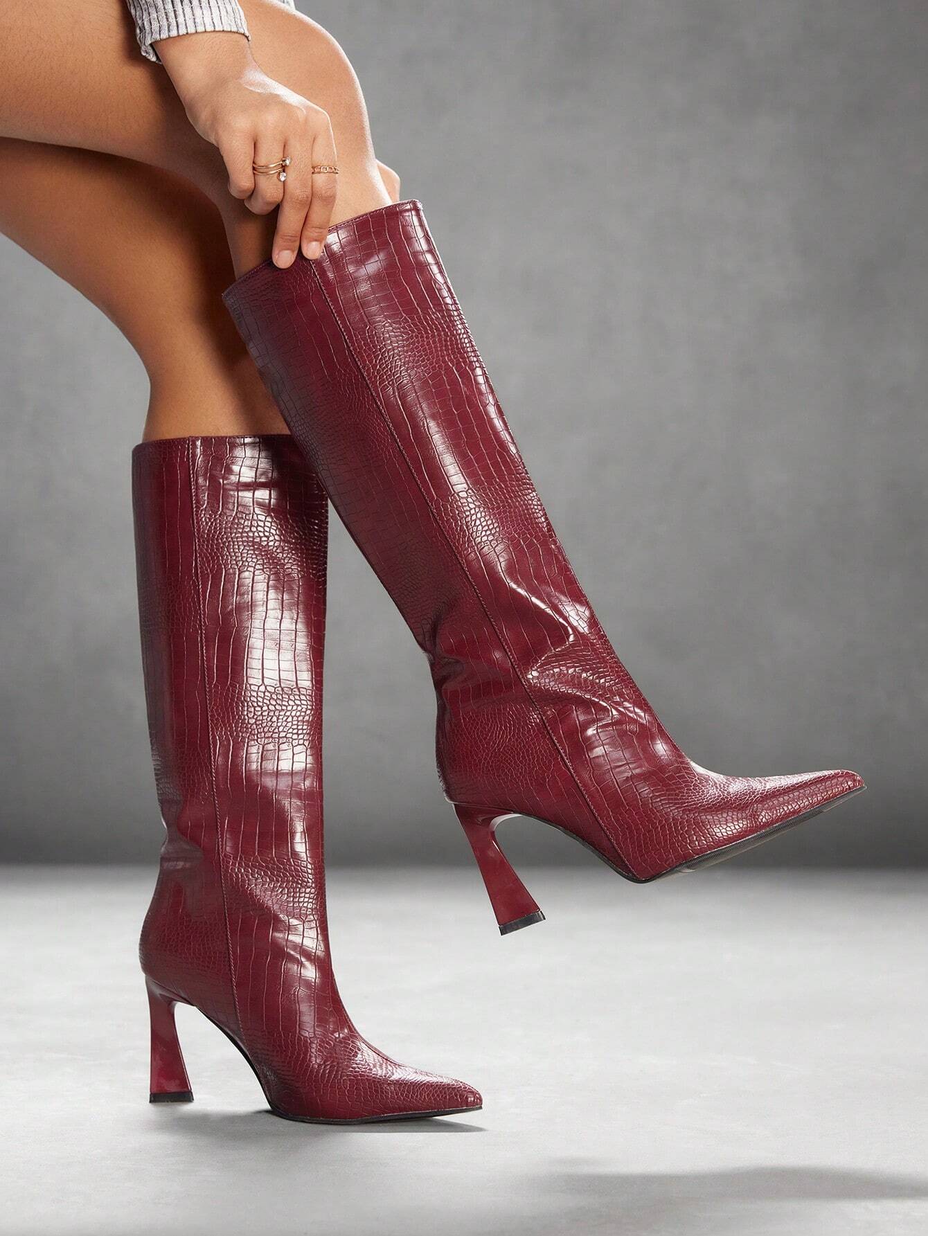 Victoria | Bottes Montantes en Cuir Croco
