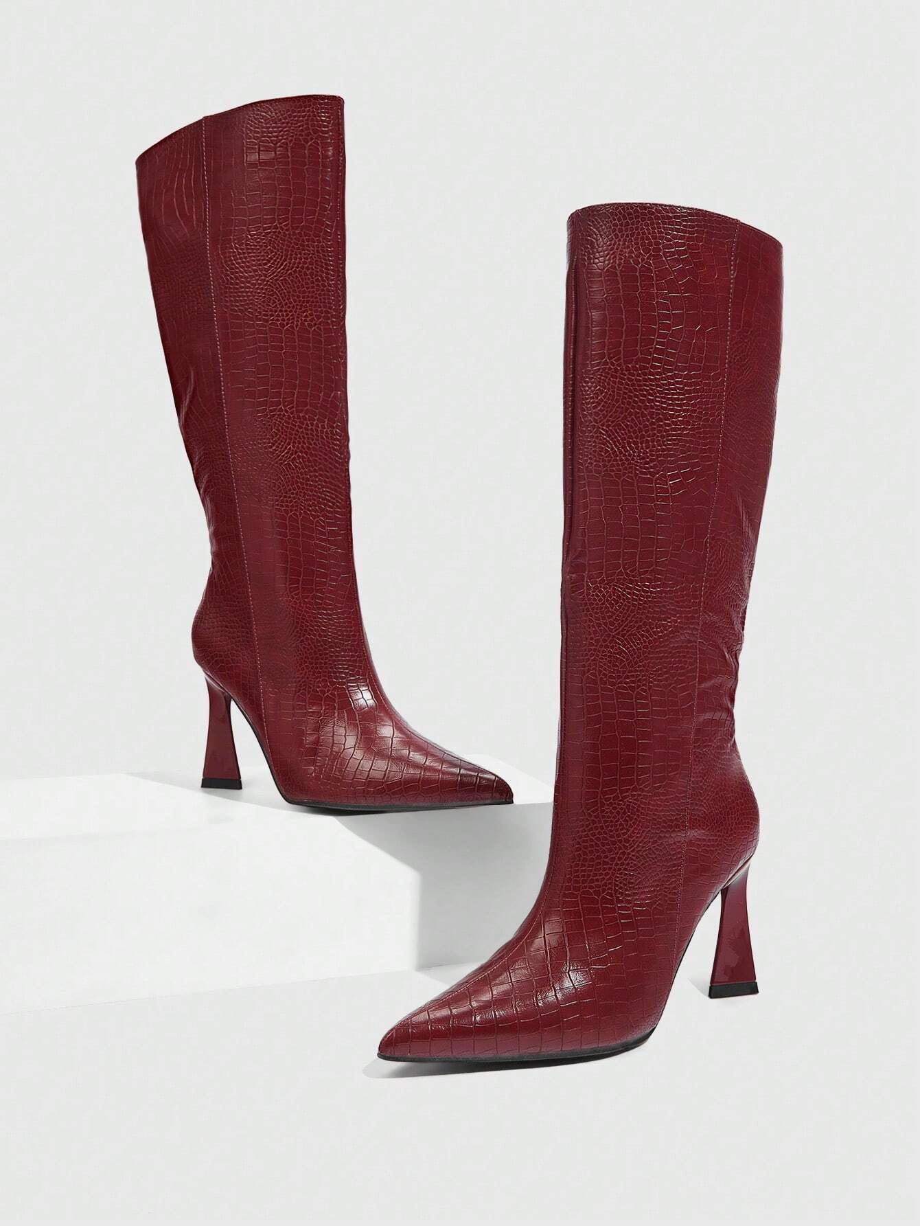 Victoria | Bottes Montantes en Cuir Croco