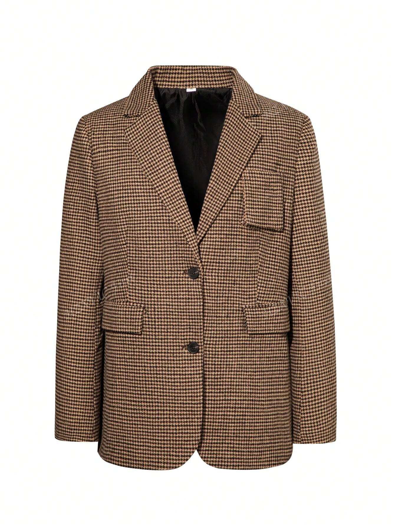 Mathilde | Blazer à Carreaux Marron à Simple Boutonnage