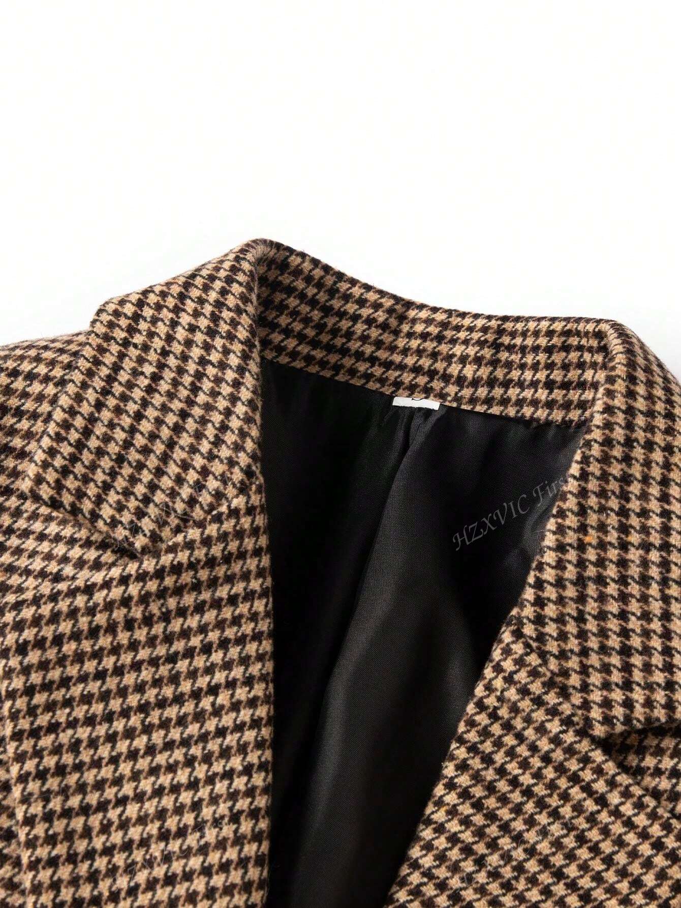Mathilde | Blazer à Carreaux Marron à Simple Boutonnage