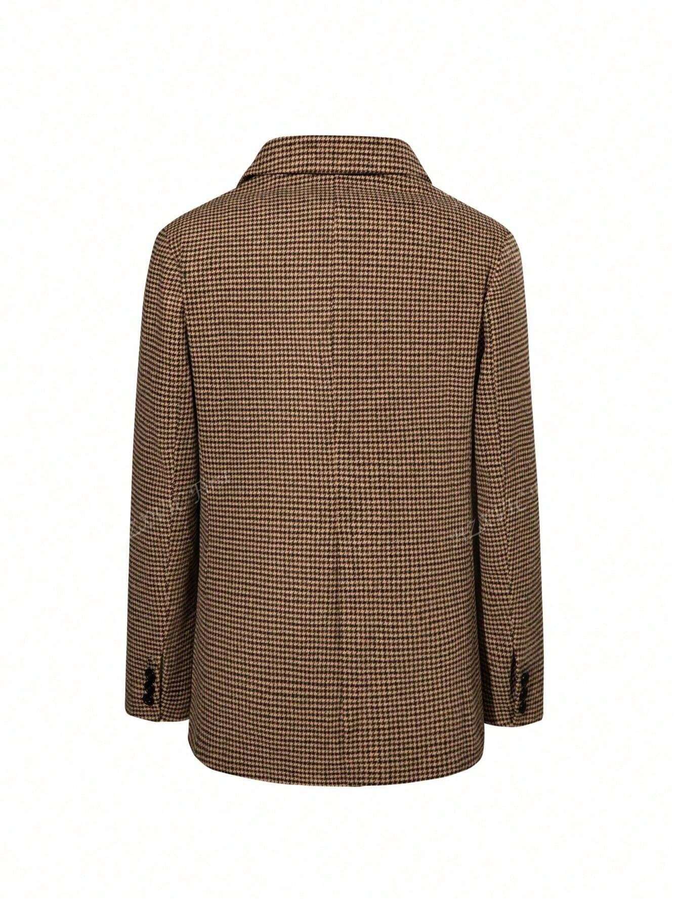 Mathilde | Blazer à Carreaux Marron à Simple Boutonnage