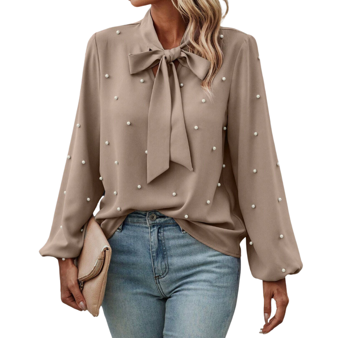 Chloé | Blouse Élégante à Col Noué avec Perles