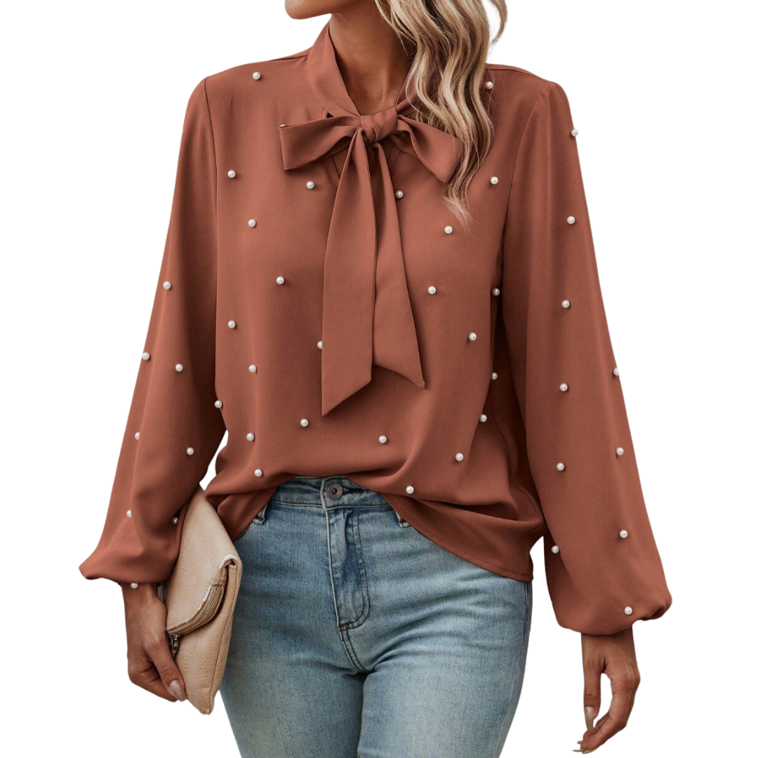 Chloé | Blouse Élégante à Col Noué avec Perles