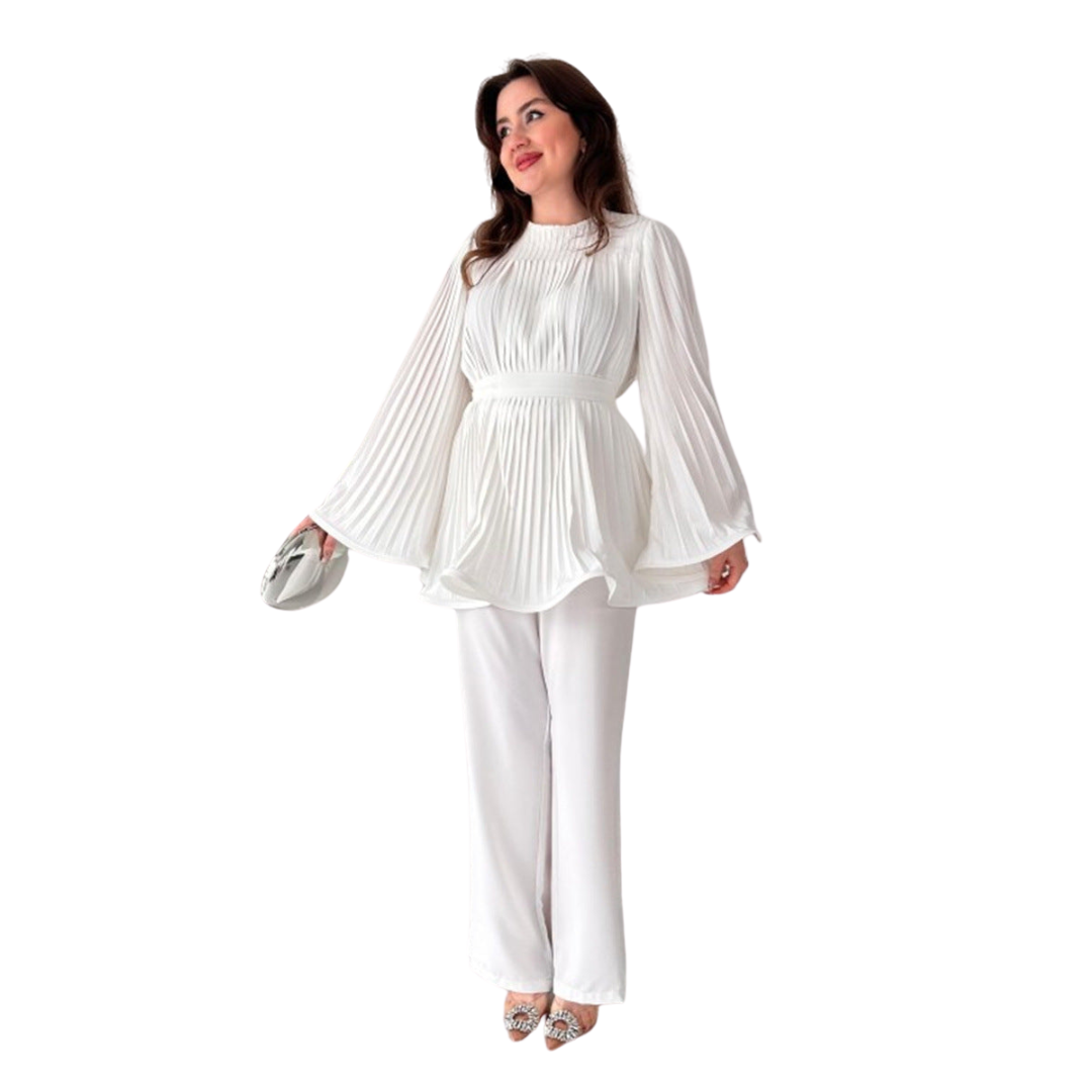 Lucie | Ensemble de Tops et Pantalons Évasés Plissés