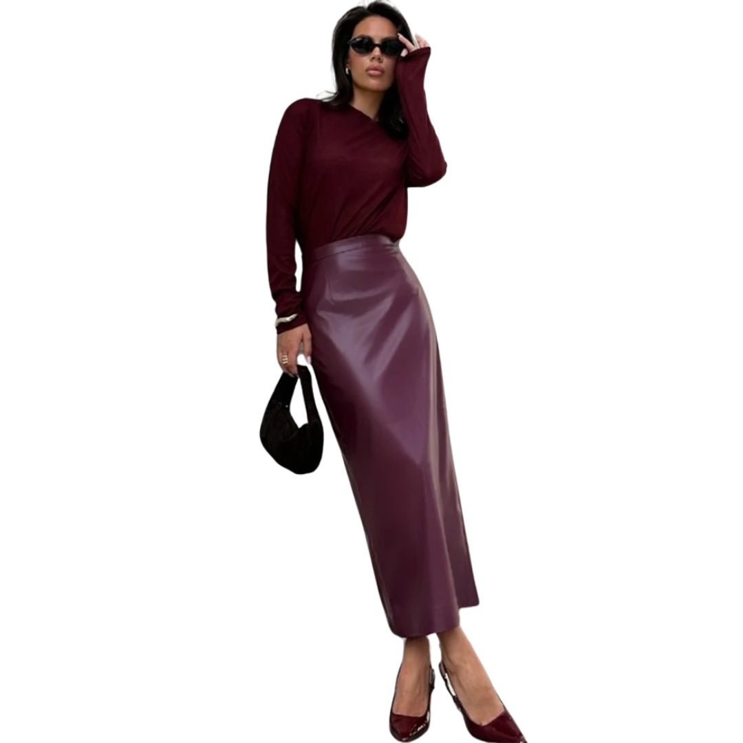 Janine | La Jupe Midi en Vinyle Luxe