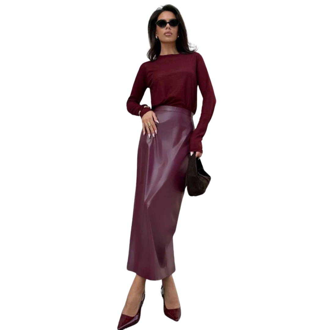 Janine | La Jupe Midi en Vinyle Luxe
