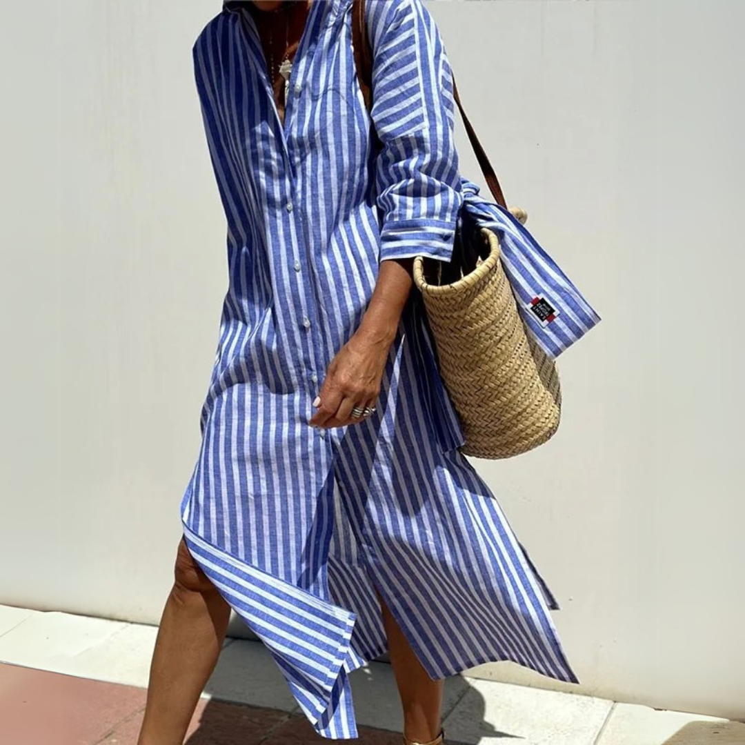 Léa™️ | Robe-Chemise Élégante à Rayures