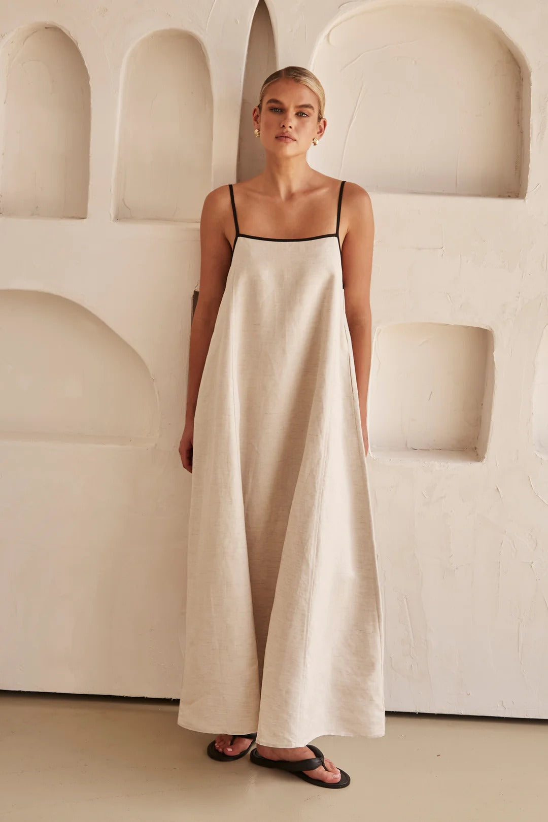 Caroline | Robe Maxi en Lin Contrasté