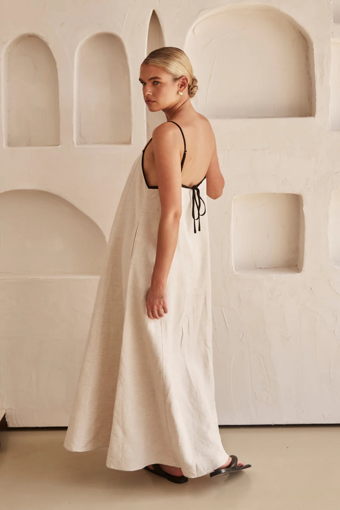 Caroline | Robe Maxi en Lin Contrasté